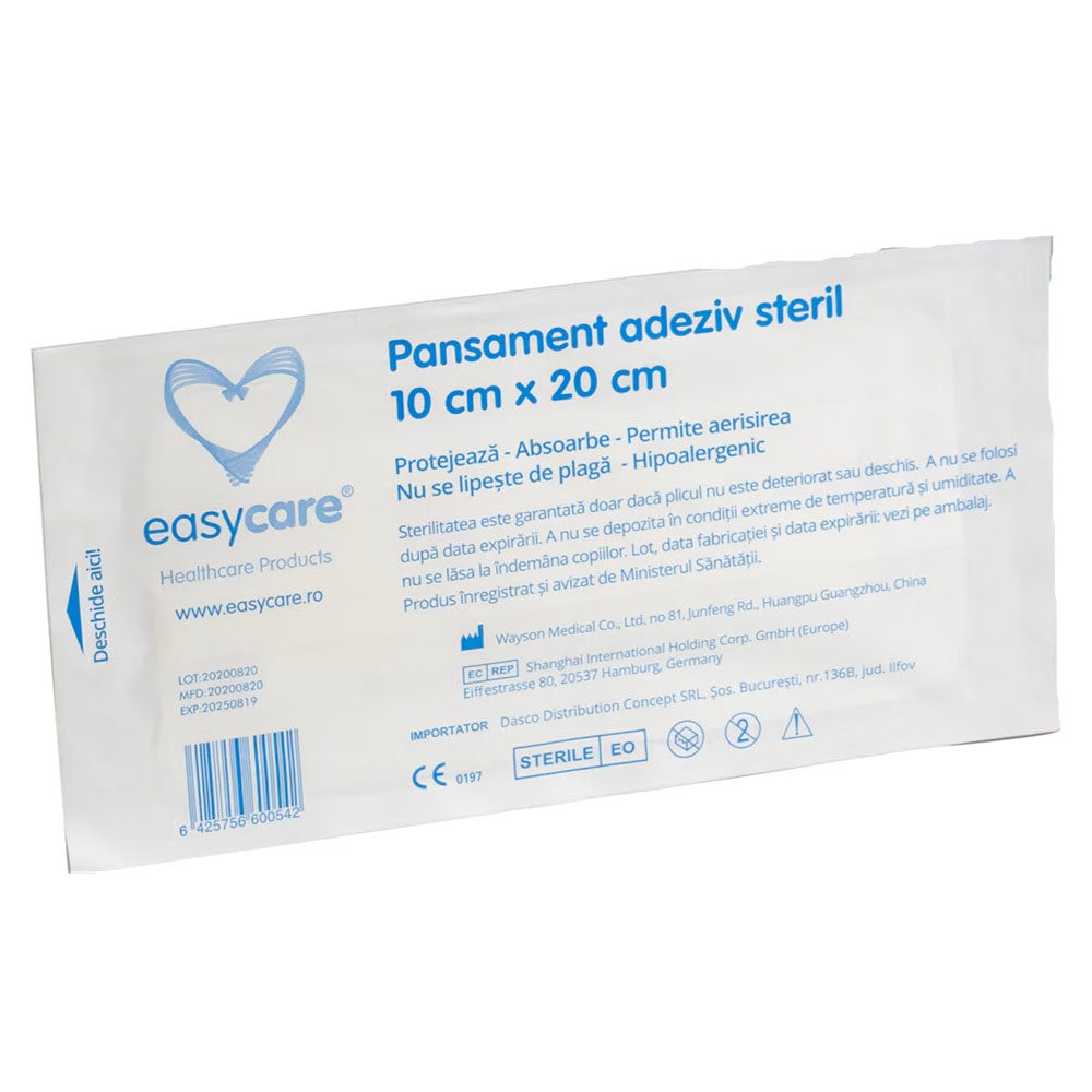 Pansament adeziv steril cu tampon absorbant, 10cm x 20cm, 1 bucata, EasyCare