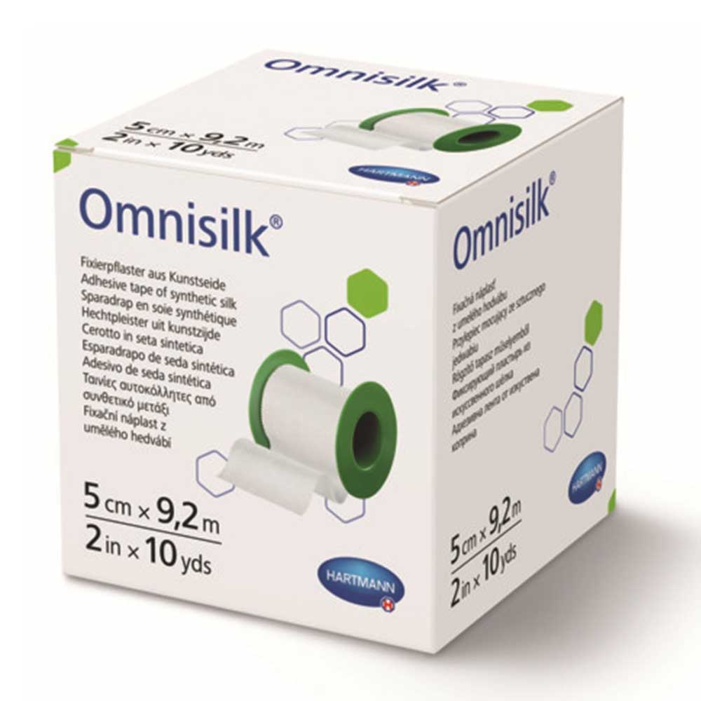 Plasture hipoalergenic pe suport de matase cu margini zimtate Omnisilk, 5cm x 9.2m, Hartmann