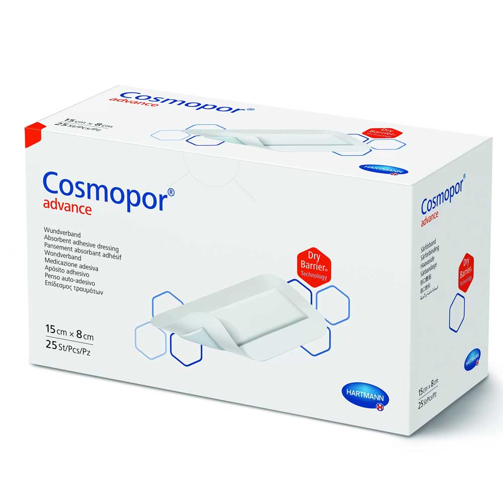 Plasturi sterili cu corp absorbant si margini autoadezive Cosmopor Advance, 15 x 8cm, 25 bucati, Hartmann