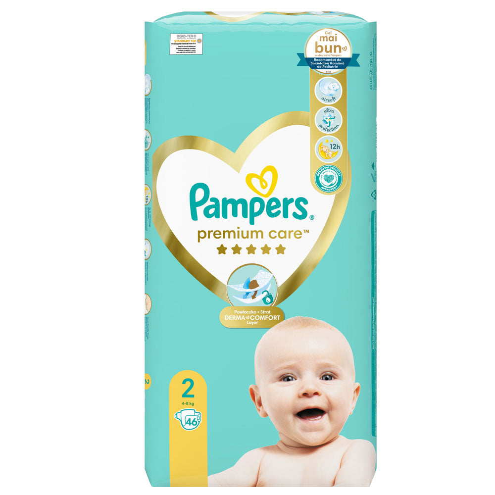 Scutece pentru bebelusi Premium Care, Marimea 2, 4-8kg, 46 Bucati, Pampers