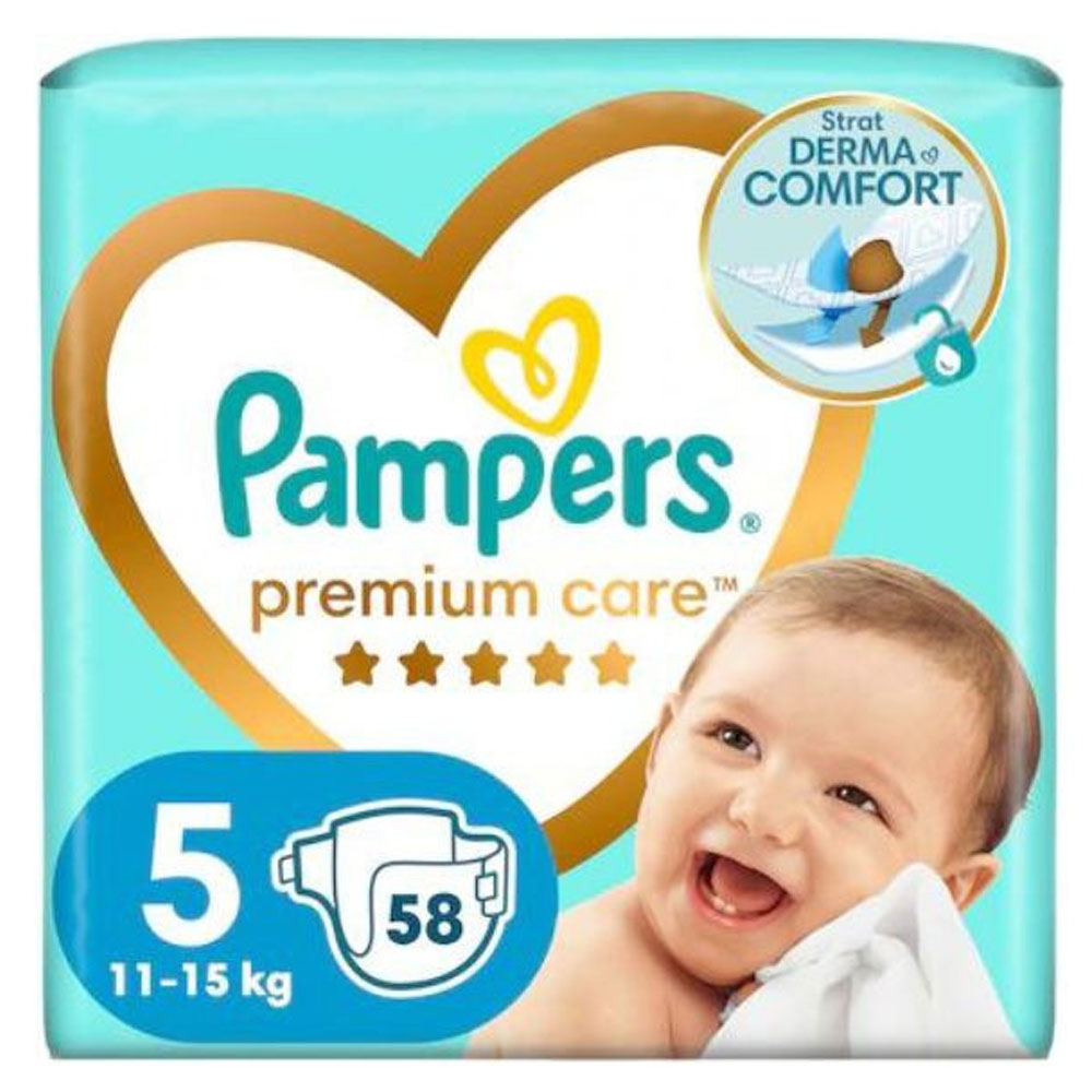 Scutece pentru bebelusi Premium Care, Marimea 5, 11-16kg, 58 Bucati, Pampers