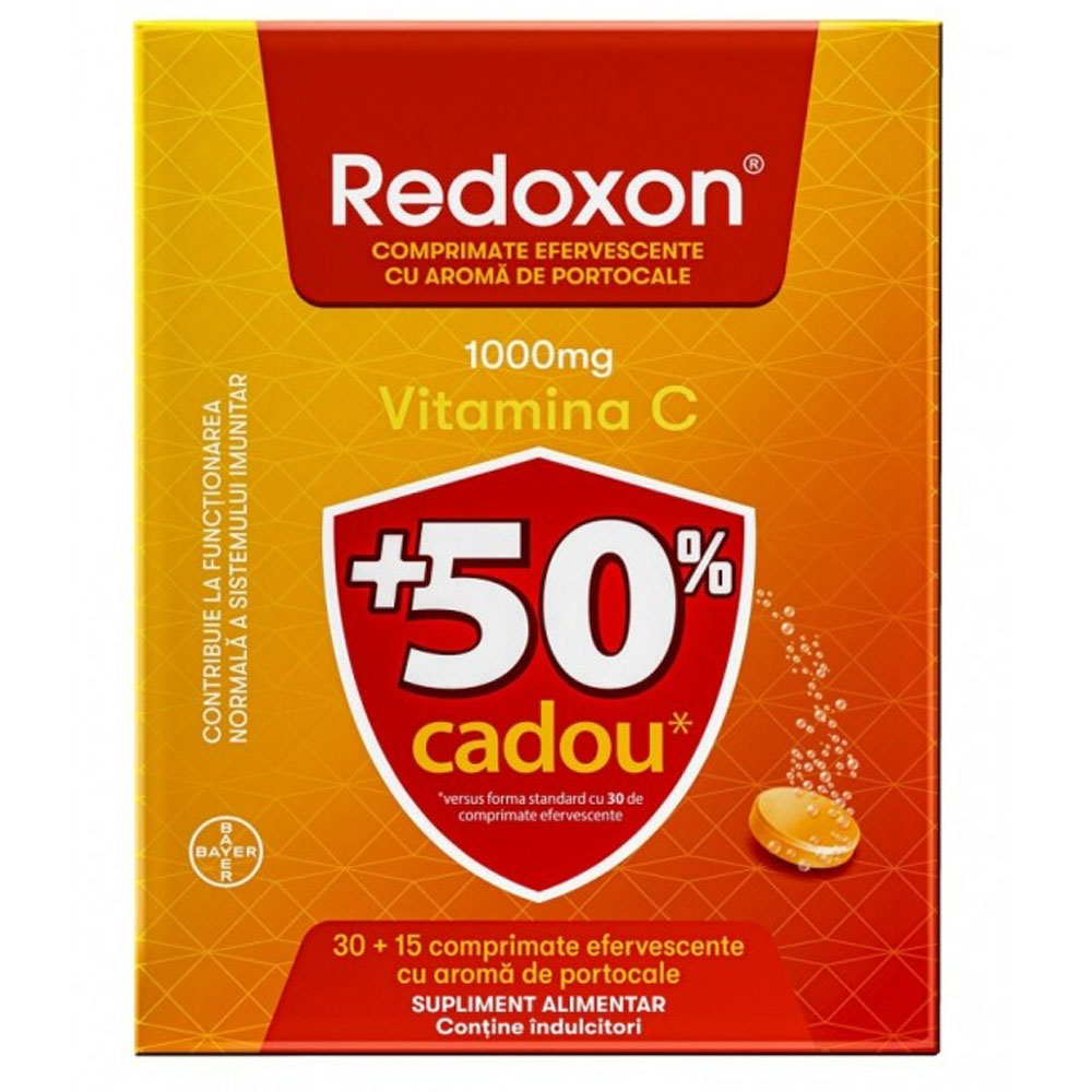 Redoxon Vitamina C 1000g Portocala, 45 Comprimate Efervescente, Bayer