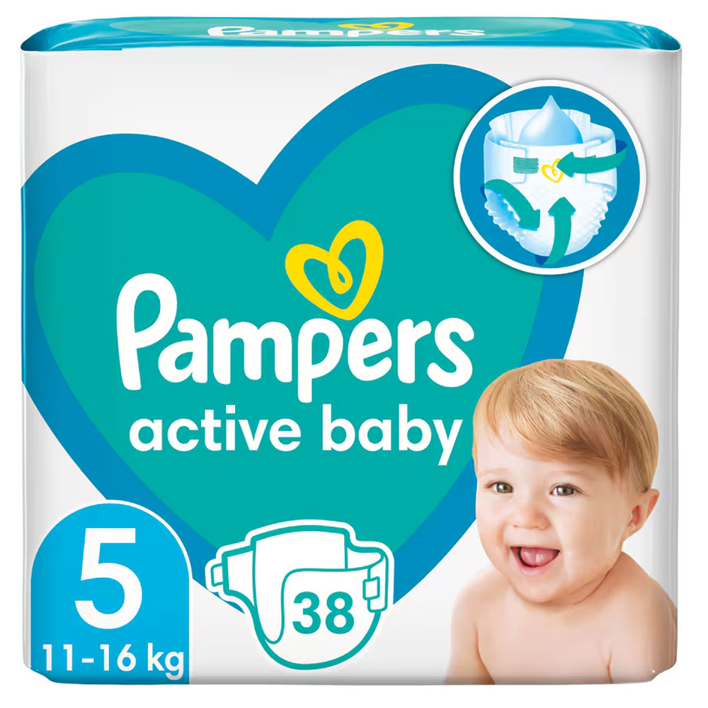 Scutece pentru bebelusi Active Baby, Marimea 5, 11-16kg, 38 Bucati, Pampers