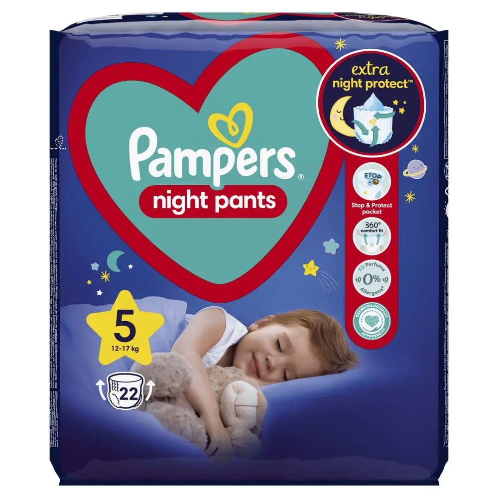 Scutece chilotel de noapte, Marimea 5, 12-17kg, 22 Bucati, Pampers