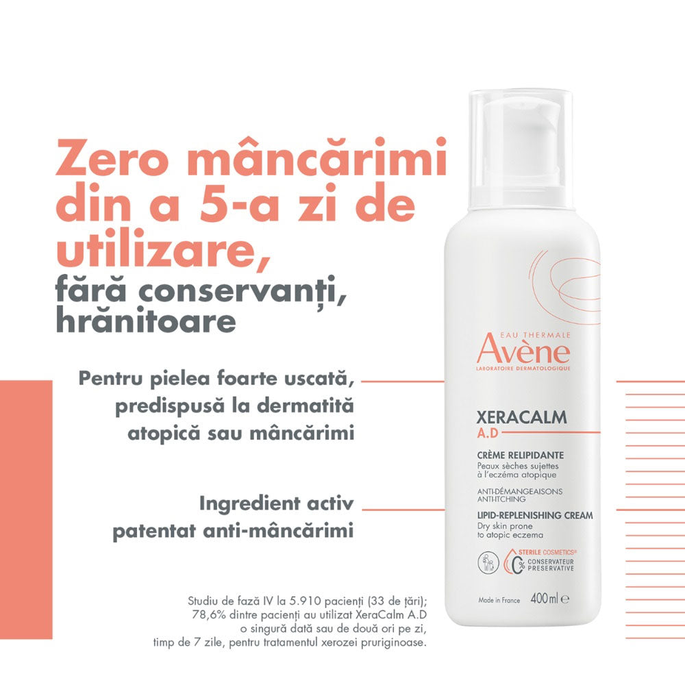 Crema relipidanta pentru pielea uscata predispusa la dermatita atopica sau prurit XeraCalm AD, 400ml, Avene