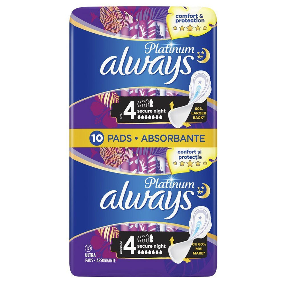 Absorbante Always Platinum Night Duo, Marimea 4, 10 Bucati