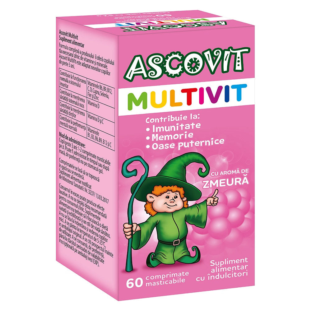 Ascovit Multivit Zmeura, 60 Capsule Masticabile, Omega Pharma