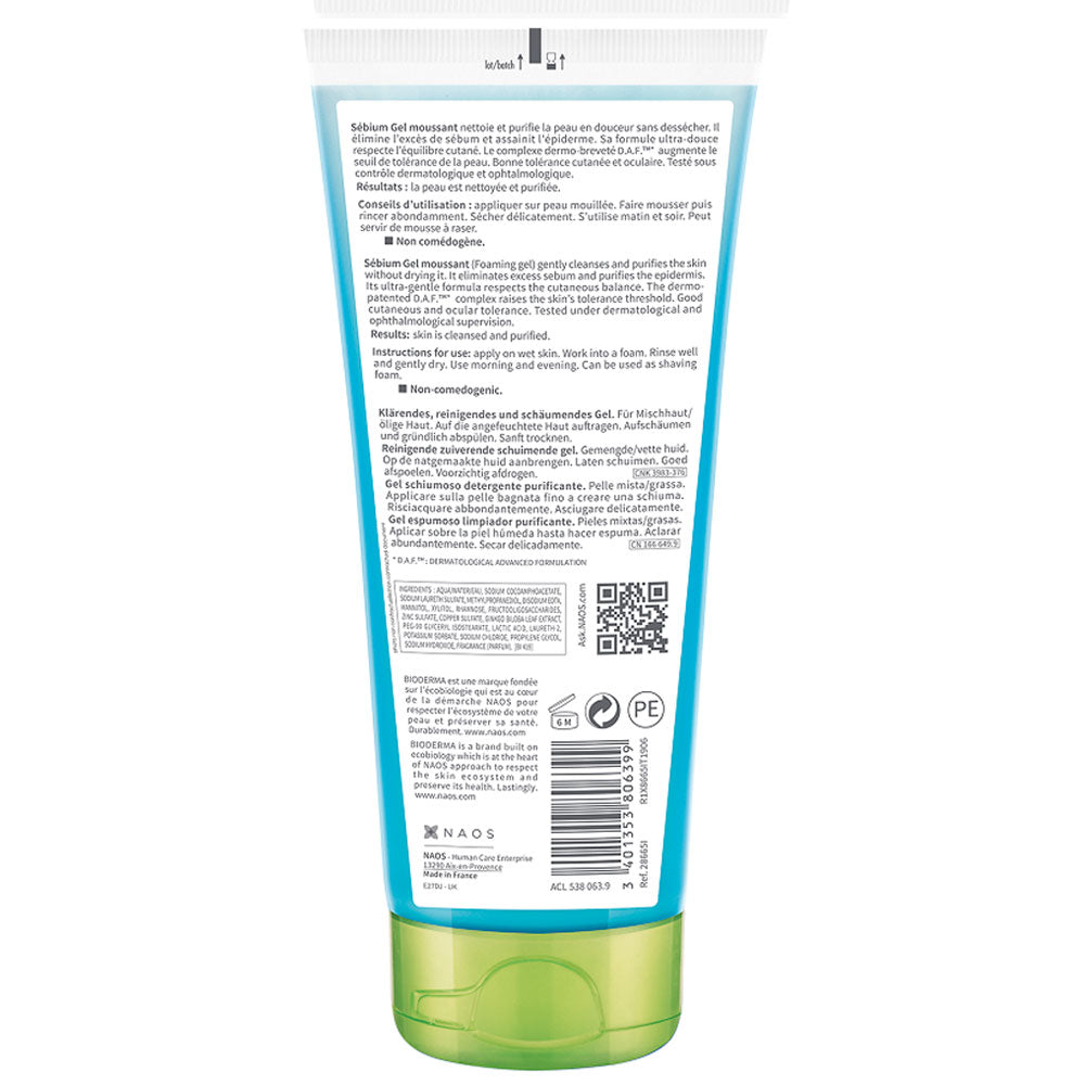 Gel de curatare spumant Sebium pentru Ten Mixt / Gras, 200ml, Bioderma