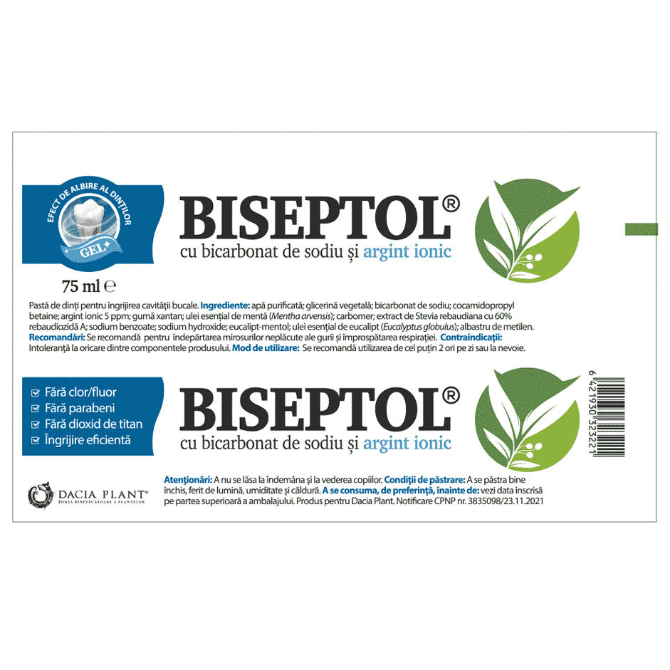 Pasta de dinti Biseptol cu Argint Ionic, 75ml, Dacia Plant