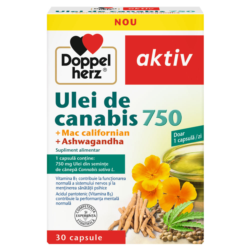 Ulei de Canabis 750 + Mac Californian + Ashwagandha, 30 Capsule, Doppelherz