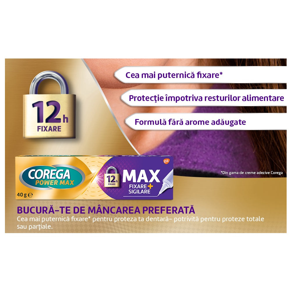 Crema adeziva pentru proteza dentara Corega Power Max Fixare + Sigilare, 70g, Gsk