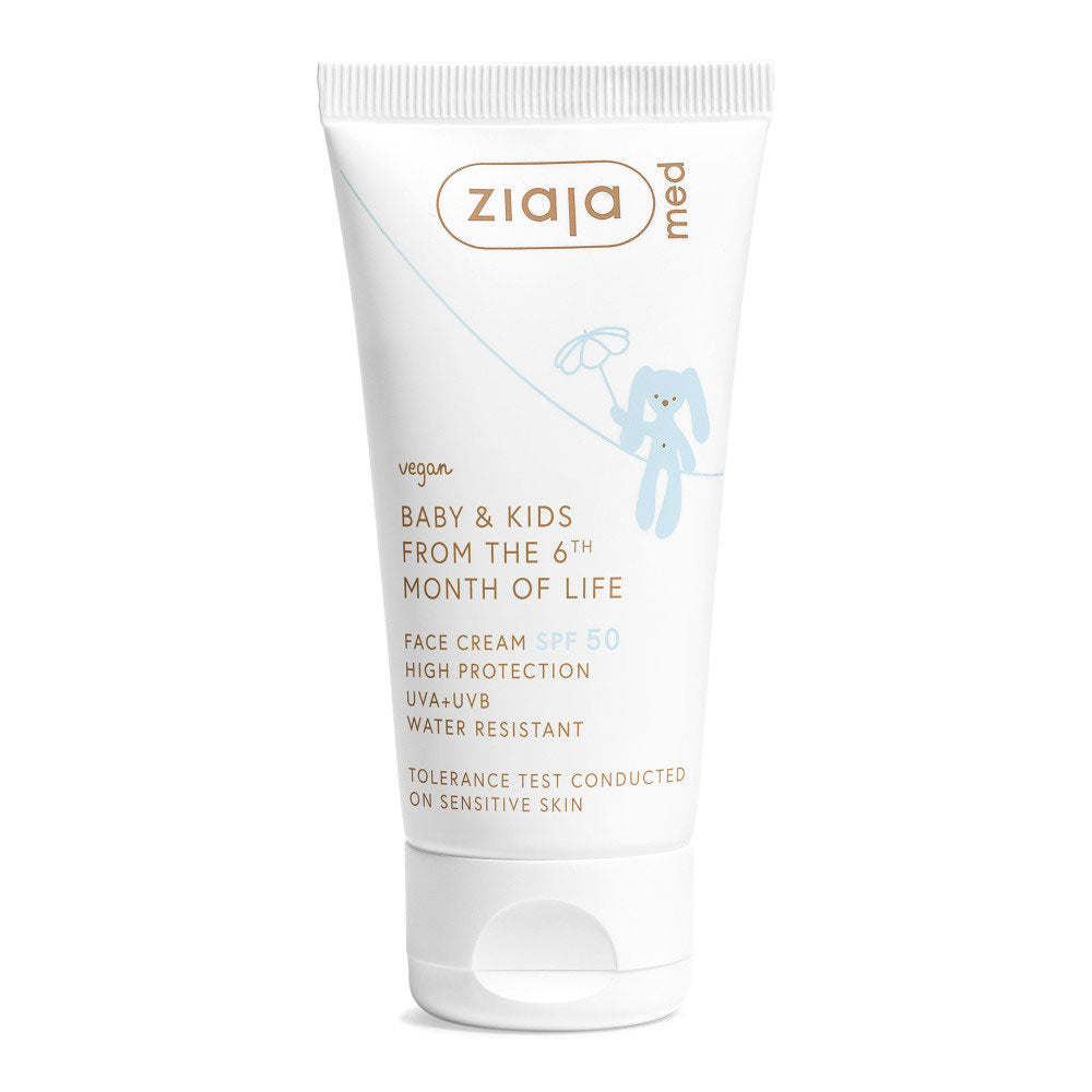 Crema de protectie solara pentru copii, zona fetei, de la 6 luni, SPF 50, 50 ml, Ziaja Med