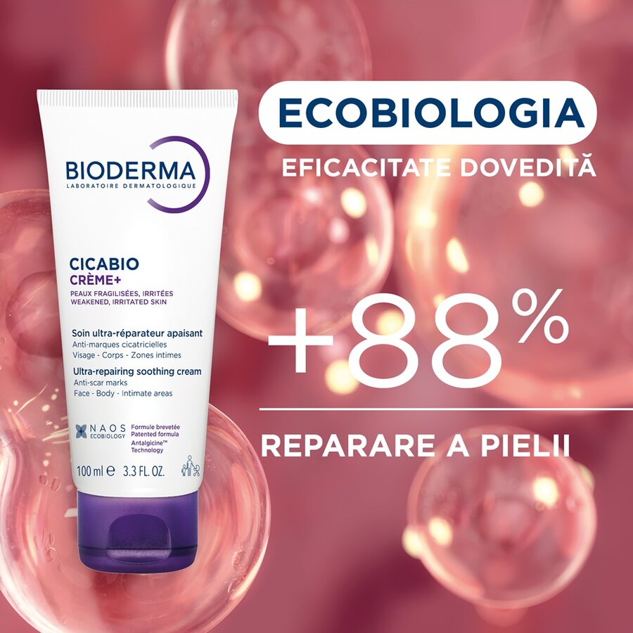 Crema reparatoare pentru leziuni superficiale, arsuri si cicatrici Cicabio Creme+, 100ml, Bioderma