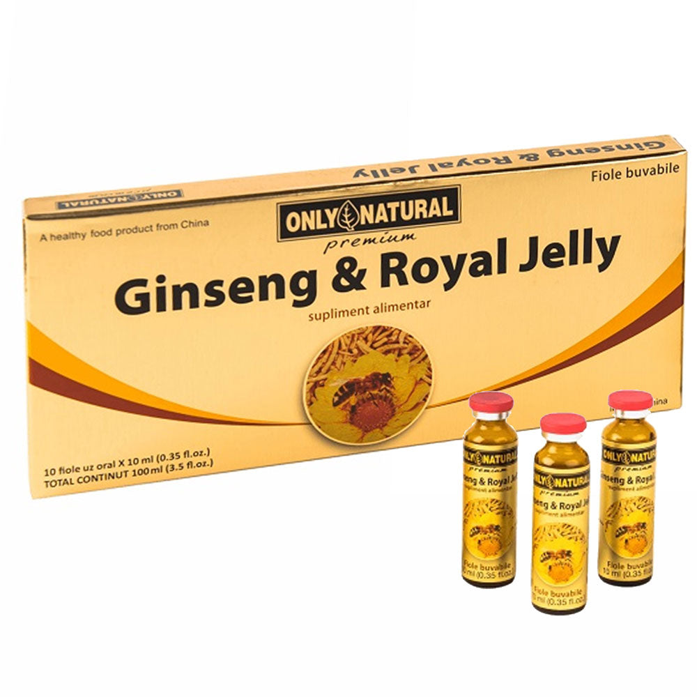 Ginseng si Royal Jelly, 10 Fiole, Only Natural