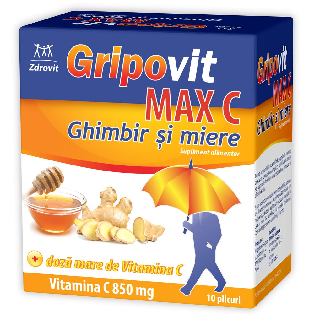 Zdrovit Gripovit Max C Ghimbir + Miere, 10 plicuri, Zdrovit