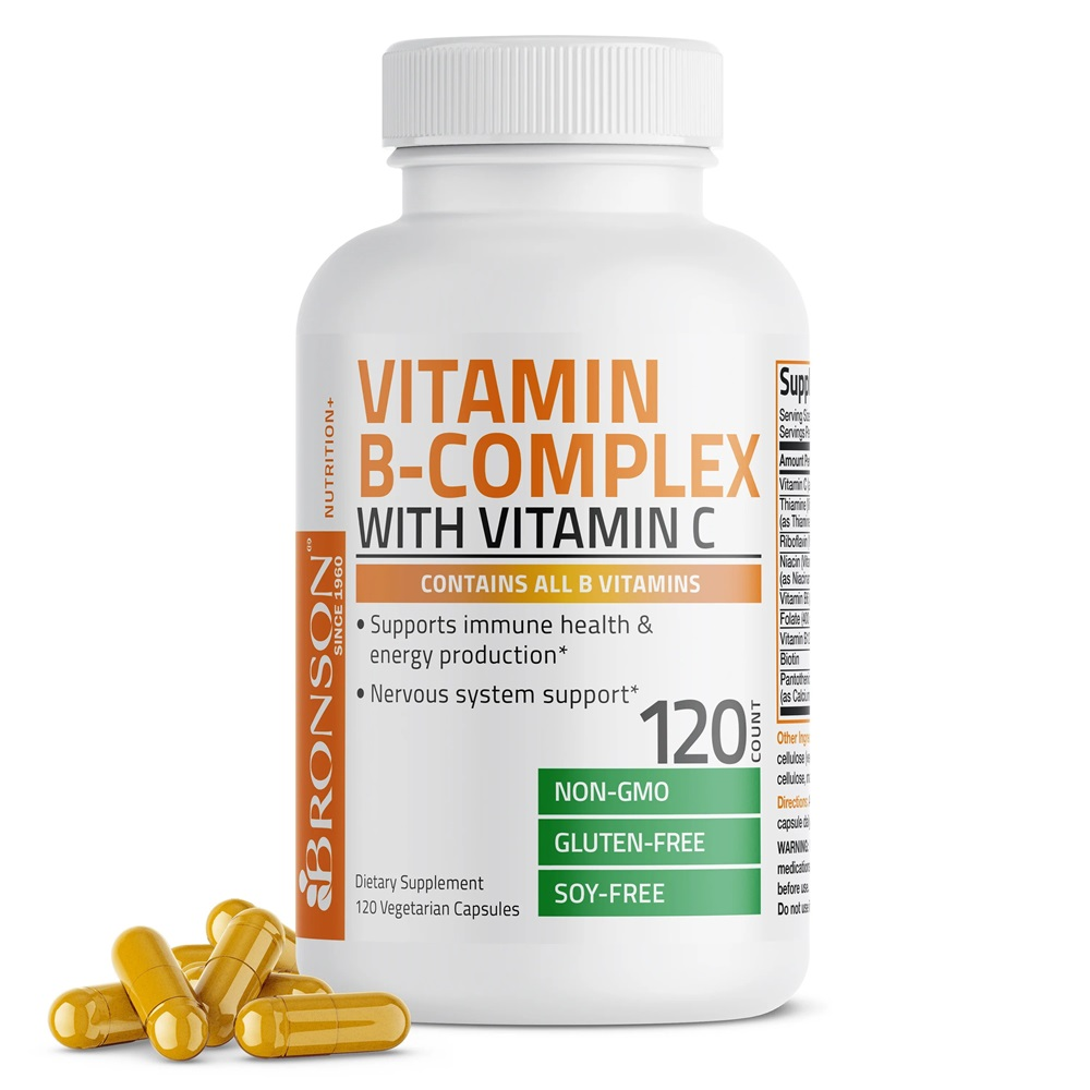 B Complex cu Vitamina C, 120 capsule, Bronson Laboratories