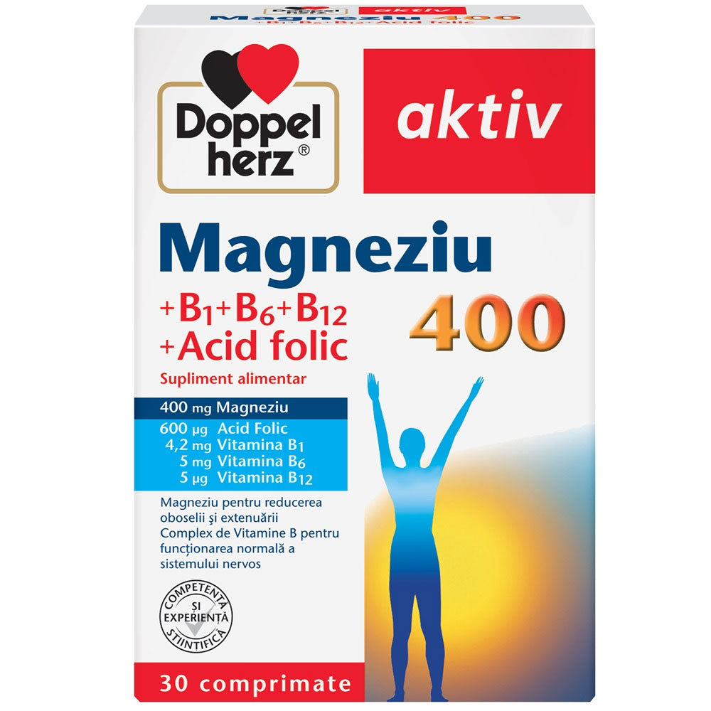 Magneziu 400 + Vitamina B1 + Vitamina B6 + Vitamina B12 + Acid Folic, 30 Comprimate + 10 Comprimate Cadou, Doppelherz