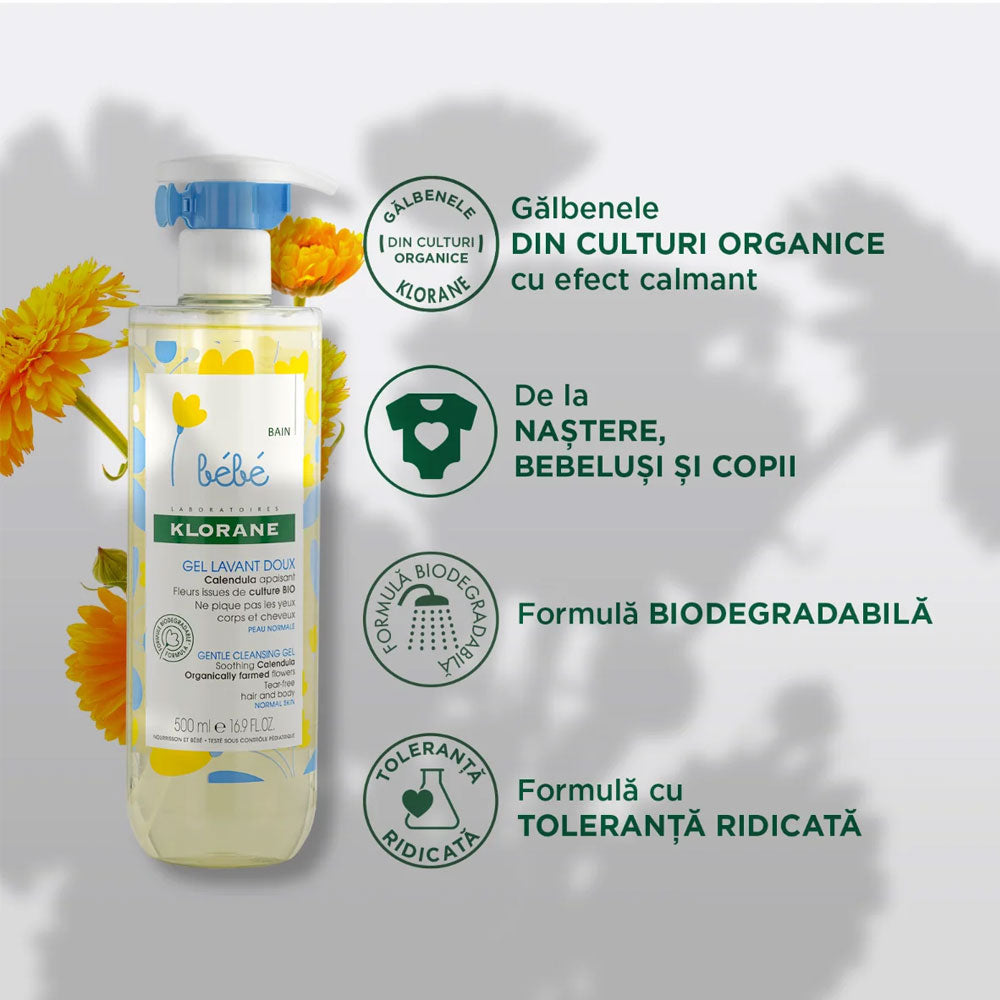 Pachet Gel spumant delicat pentru copii, 500ml + 500ml, Klorane Bebe