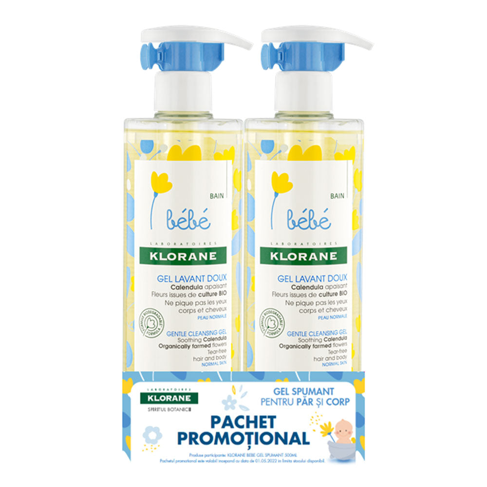 Pachet Gel spumant delicat pentru copii, 500ml + 500ml, Klorane Bebe