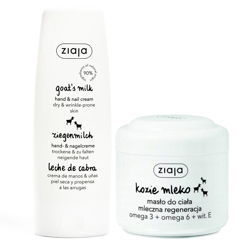 Pachet Unt de corp intens hidratant cu lapte de capra, 200 ml, Ziaja + Crema pentru maini cu lapte de capra, 80 ml, Ziaja