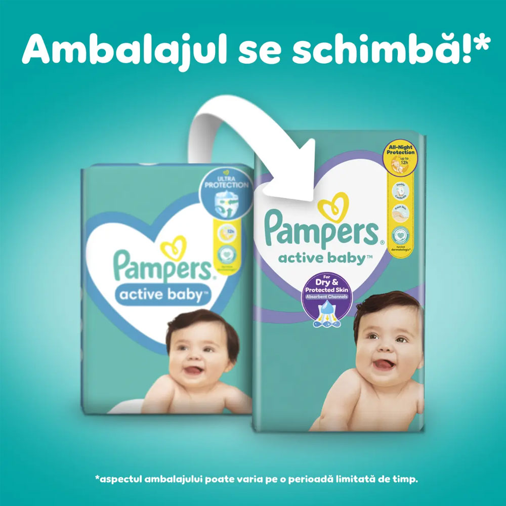 Scutece pentru bebelusi Active Baby, Marimea 4, 9-14kg, 46 Bucati, Pampers