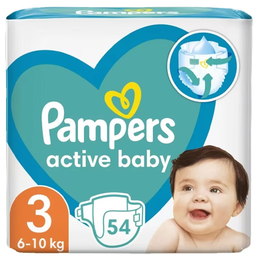 Scutece pentru bebelusi Active Baby, Marimea 3, 6-10kg, 54 Bucati, Pampers