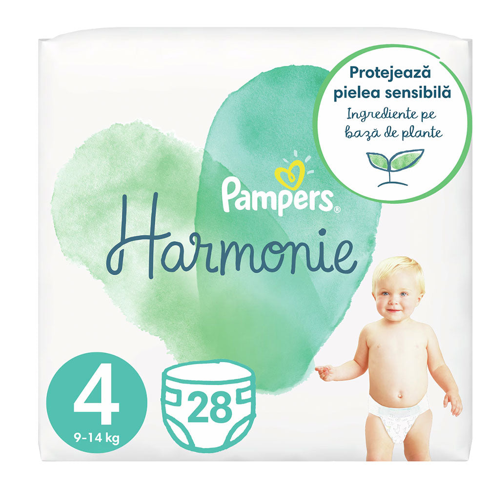 Scutece pentru bebelusi Harmonie, Marimea 4, 9-14kg, 19 Bucati, Pampers