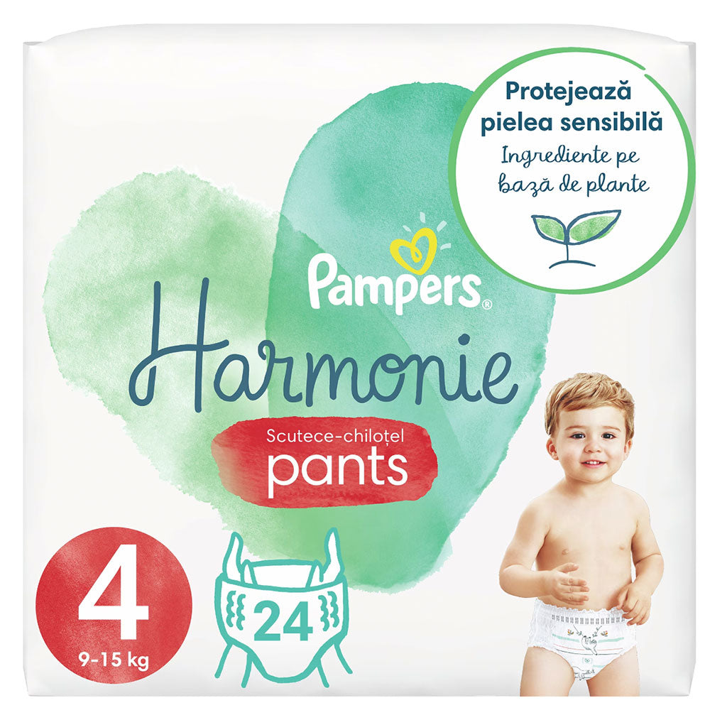 Scutece pentru bebelusi Harmonie Pants, Marimea 4, 9-15kg, 24 Bucati, Pampers