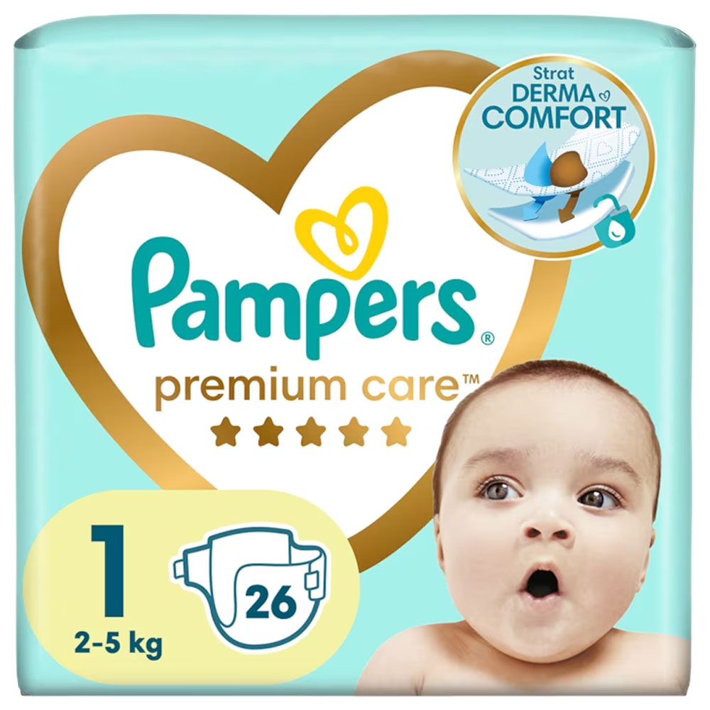 Scutece pentru bebelusi Premium Care, Marimea 1, 2-5kg, 26 Bucati, Pampers