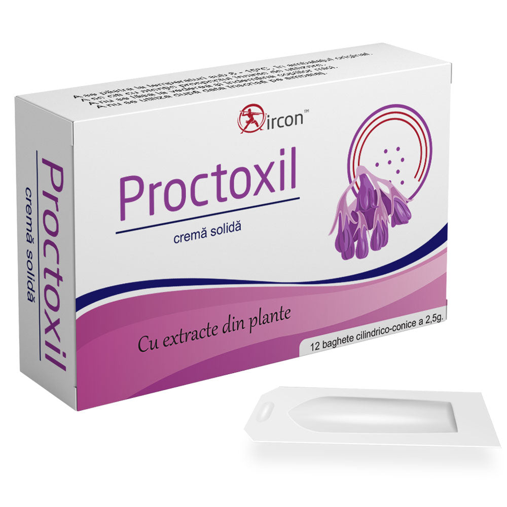 Crema Solida Antihemoroidala Proctoxil, 12 Supozitoare, 2.5g, Ircon