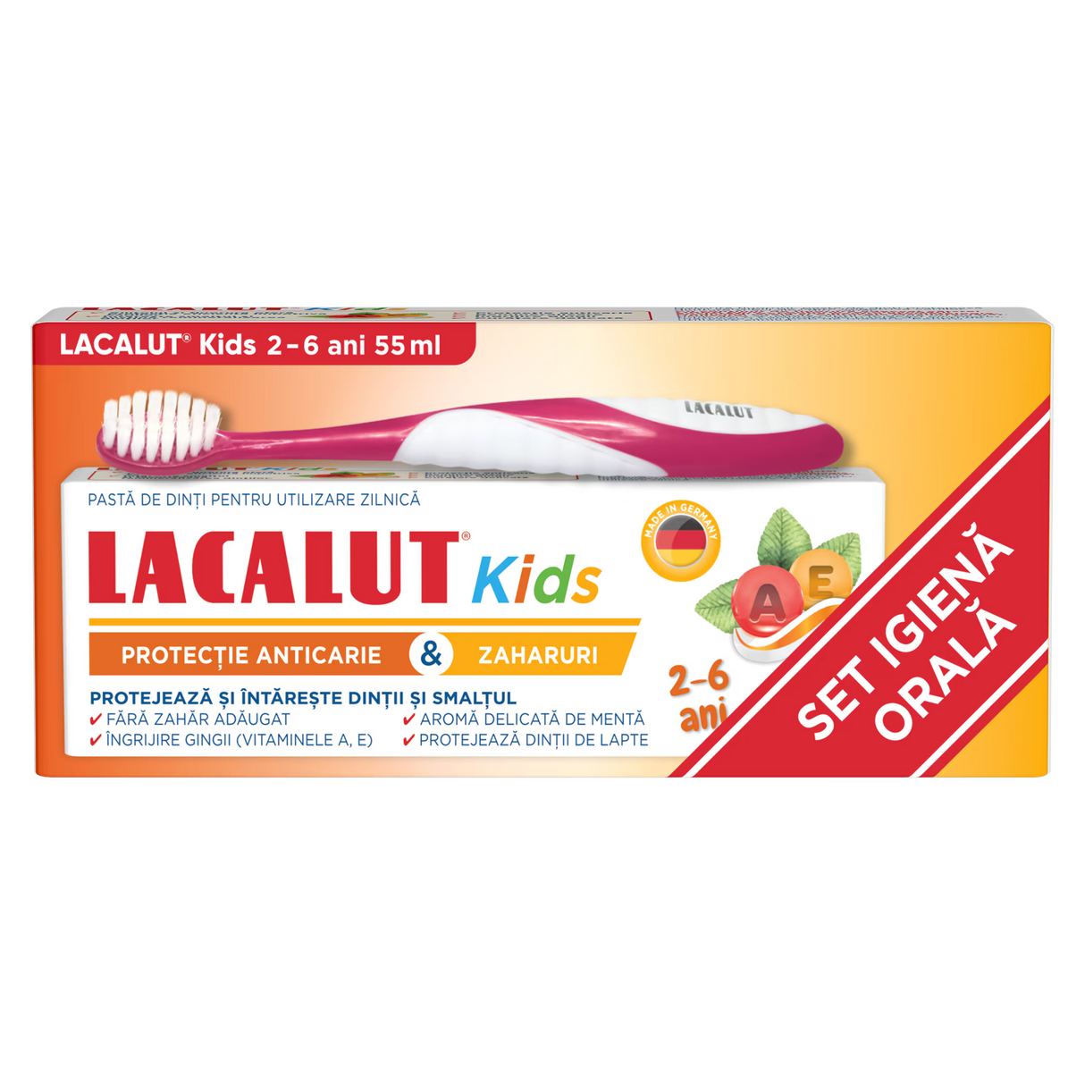 Set ingrijire orala kids 2-6 ani, pasta de dinti Lacalut 55ml + periuta de dinti