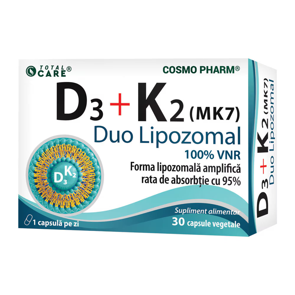 Vitamina D3 + Vitamina K2 (MK7) Duo lipozomal, 30 capsule, Cosmopharm