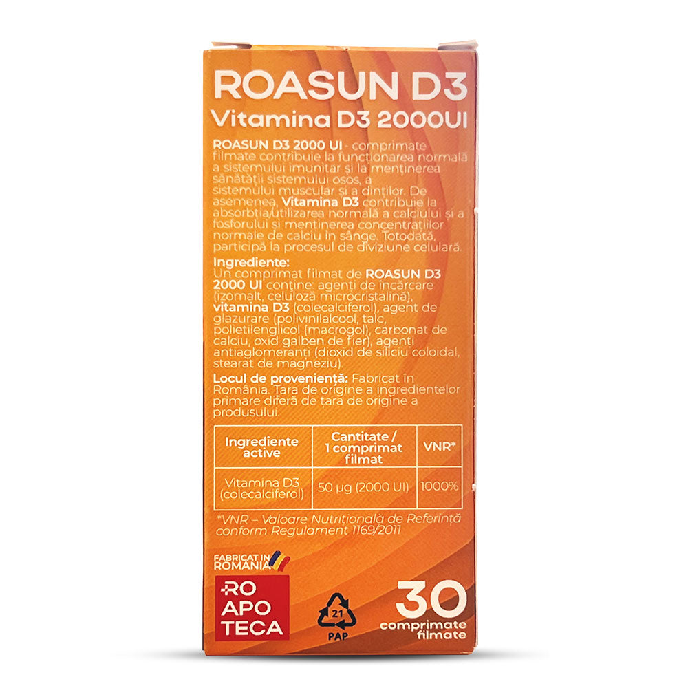 ROASUN D3 – Vitamina D3 pentru imunitate, oase puternice si echilibru general