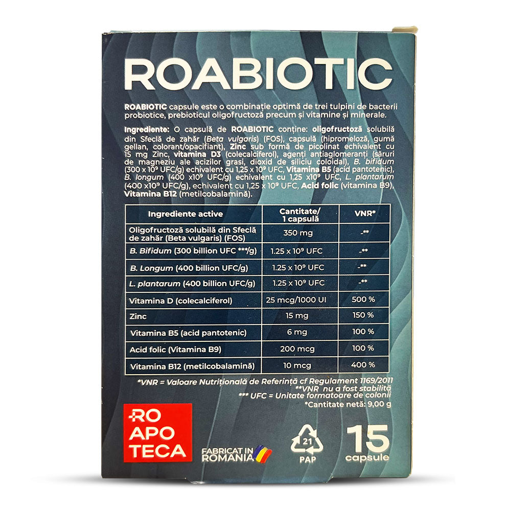 ROABIOTIC - Formula avansata cu probiotice, prebiotice si vitamine pentru flora intestinala si imunitate