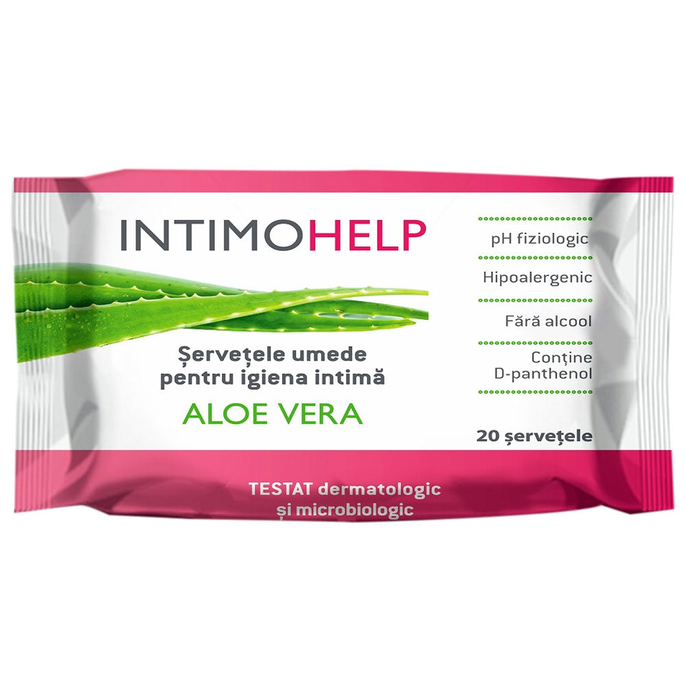 Servetele umede pentru Igiena Intima cu Aloe Vera IntimoHelp, 20 Bucati, Zdrovit
