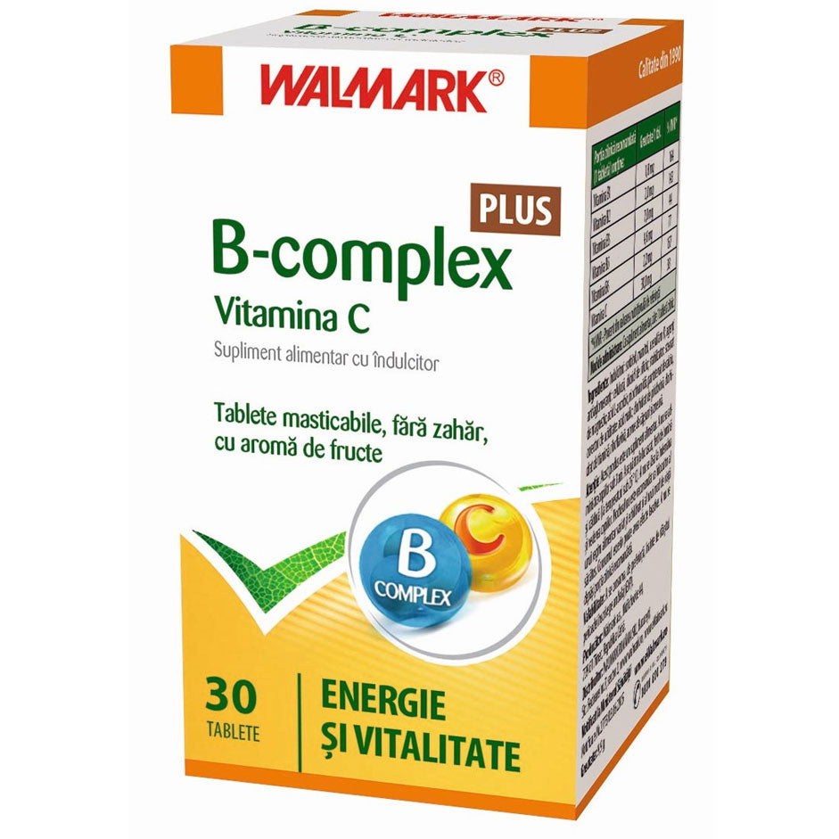 B Complex + Vitamina C cu Aroma de Fructe, 30 Tablete, Walmark