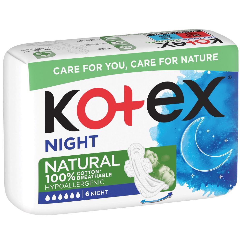 Absorbante de noapte Natural Over Night, 6 bucati, Kotex