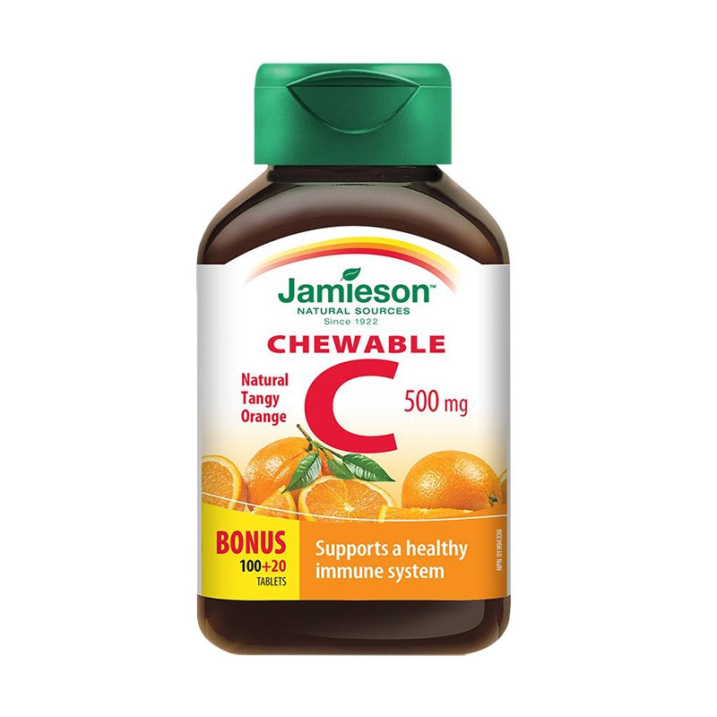 Vitamina C cu aroma de portocale, 500 mg, 100 + 20 tablete masticabile, Jamieson