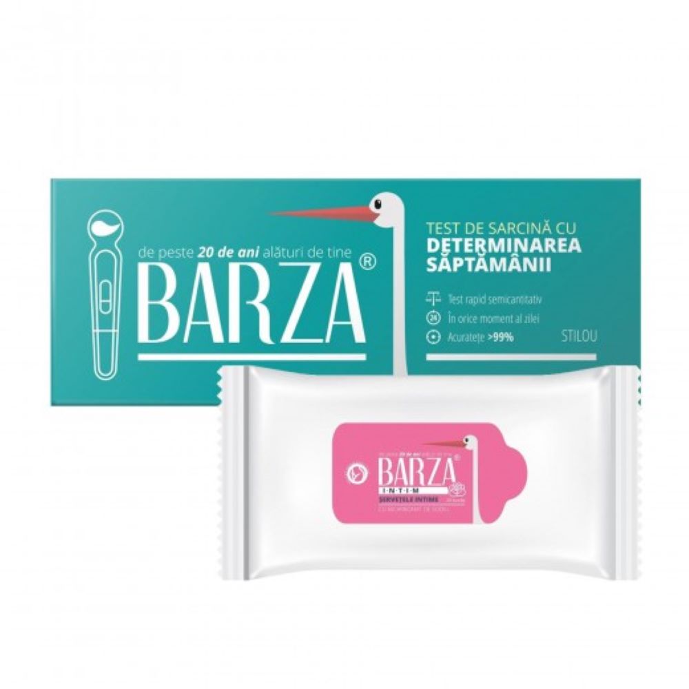 Test de sarcina pe saptamani + Servetele umede cu bicarbonat de sodiu x 20 bucati, Barza