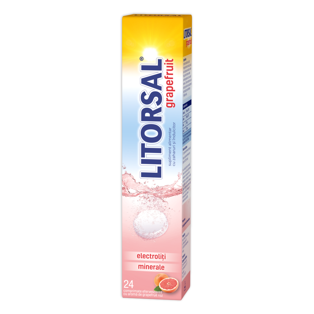 Litorsal electroliti cu aroma de grapefruit, 24 comprimate efervescente, Zdrovit