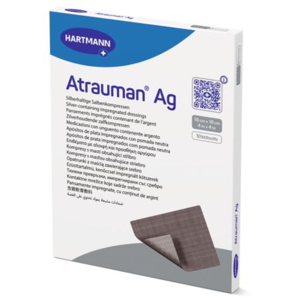 Pansament Cu Unguent Neutru Si Argint Atrauman Ag, 10cm x 10cm, 10 bucati, Hartmann