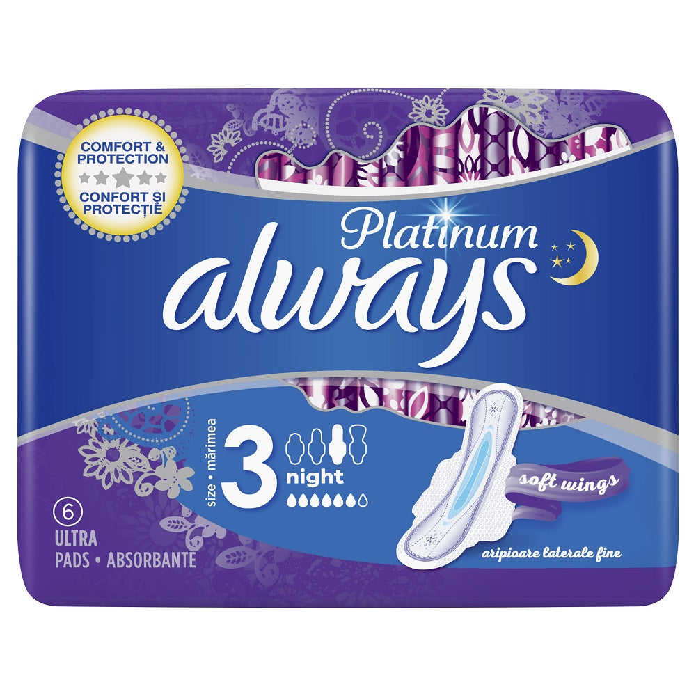 Absorbante Platinum Ultra Night, Marimea 3, 6 bucati, Always