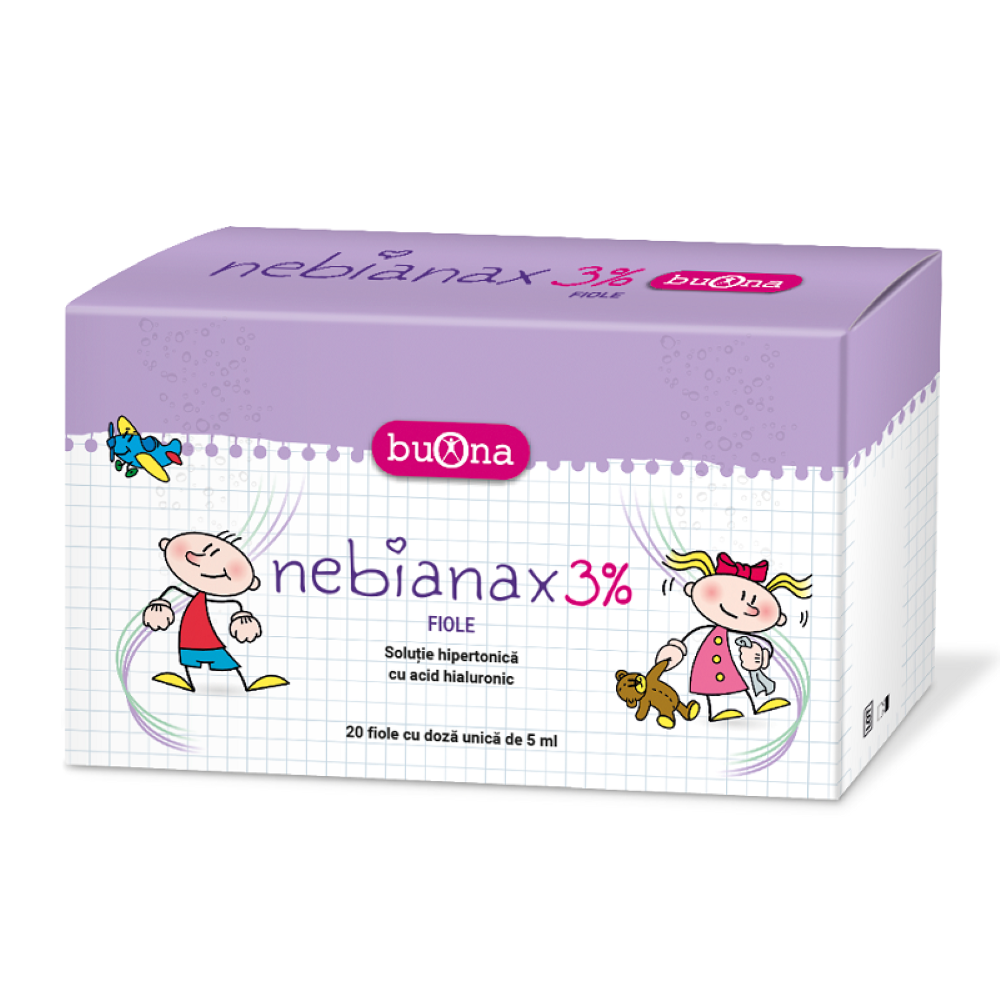 Fiole cu Solutie salina hipertonica 3% cu Acid hialuronic, 20 fiole x 5ml, Nebianax