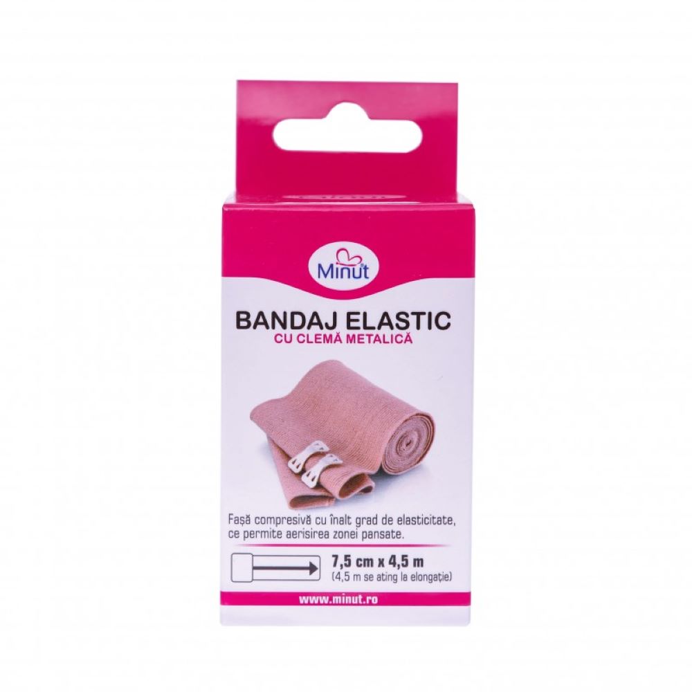 Bandaj elastic cu clema metalica, 7.5cm x 4.5m, 1 bucata, Minut