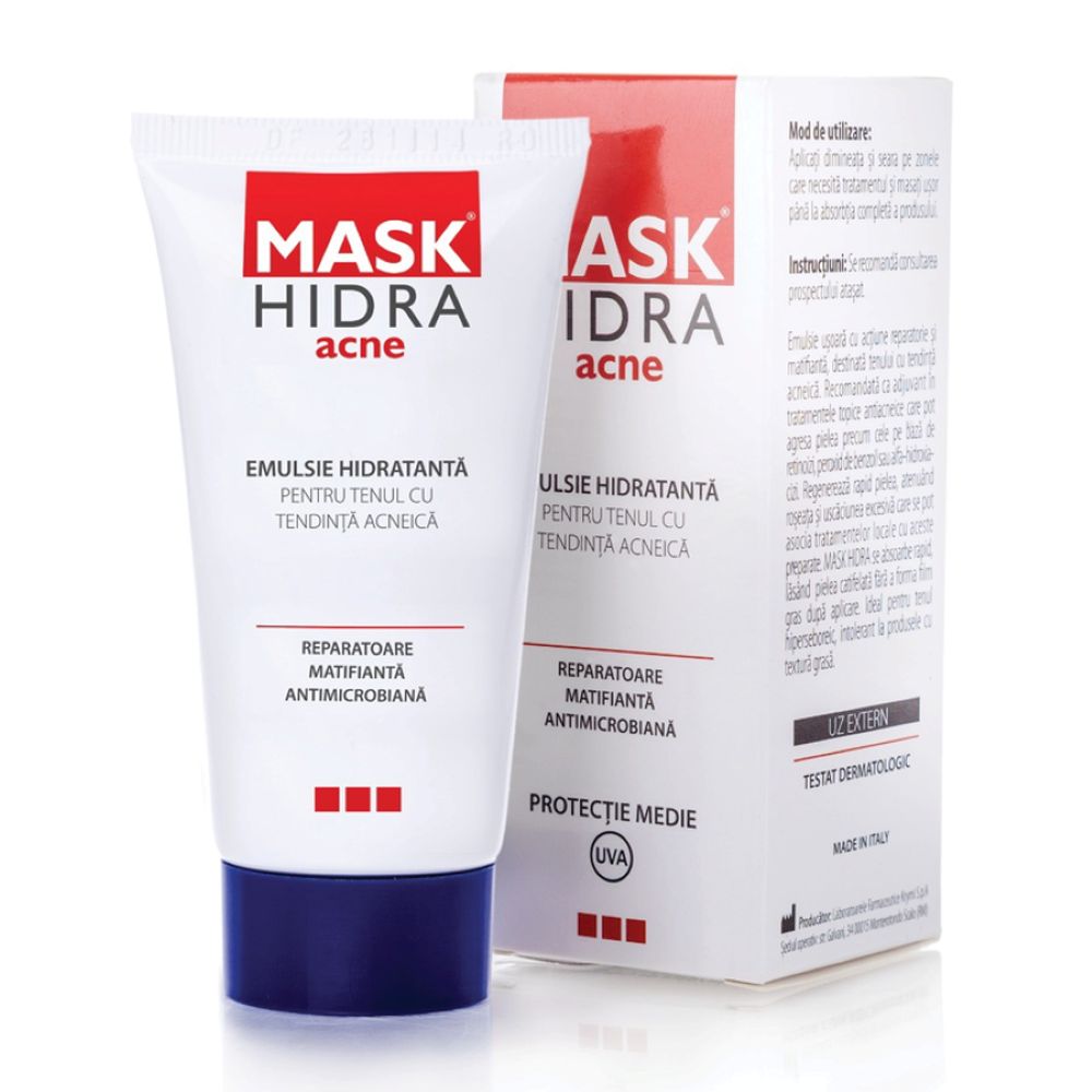 Emulsie hidratanta pentru tenul cu tendinta acneica Mask Hidra Acne, 50 ml, Meditrina