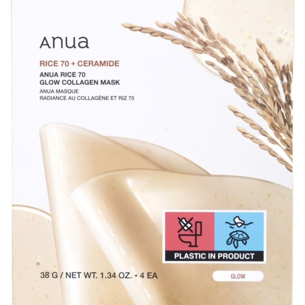 Masca faciala cu orez si colagen Rice 70 Glow, 4 buc, Anua