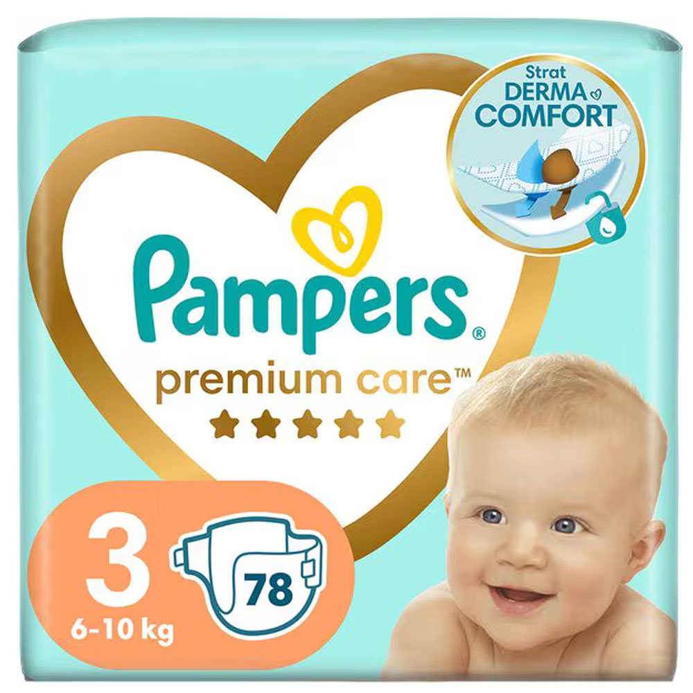 Scutece pentru bebelusi Premium Care, Marimea 3, 6-10kg, 78 Bucati, Pampers
