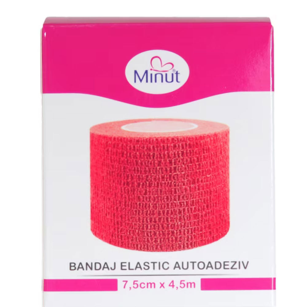 Bandaj elastic autoadeziv roz 7,5cm x 4,5m, Minut