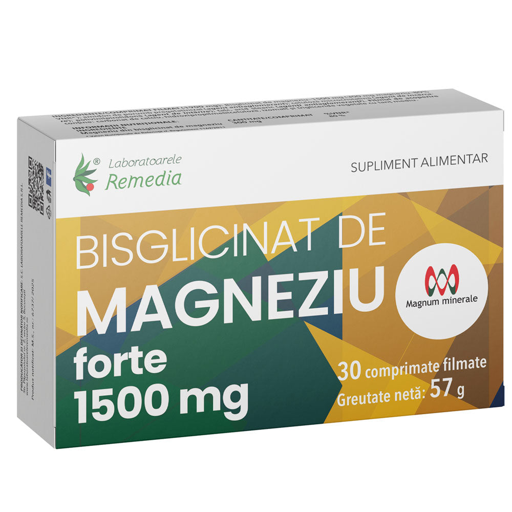 Bisglicinat de magneziu Forte, 1500mg, 30 comprimate, Laboratoarele Remedia