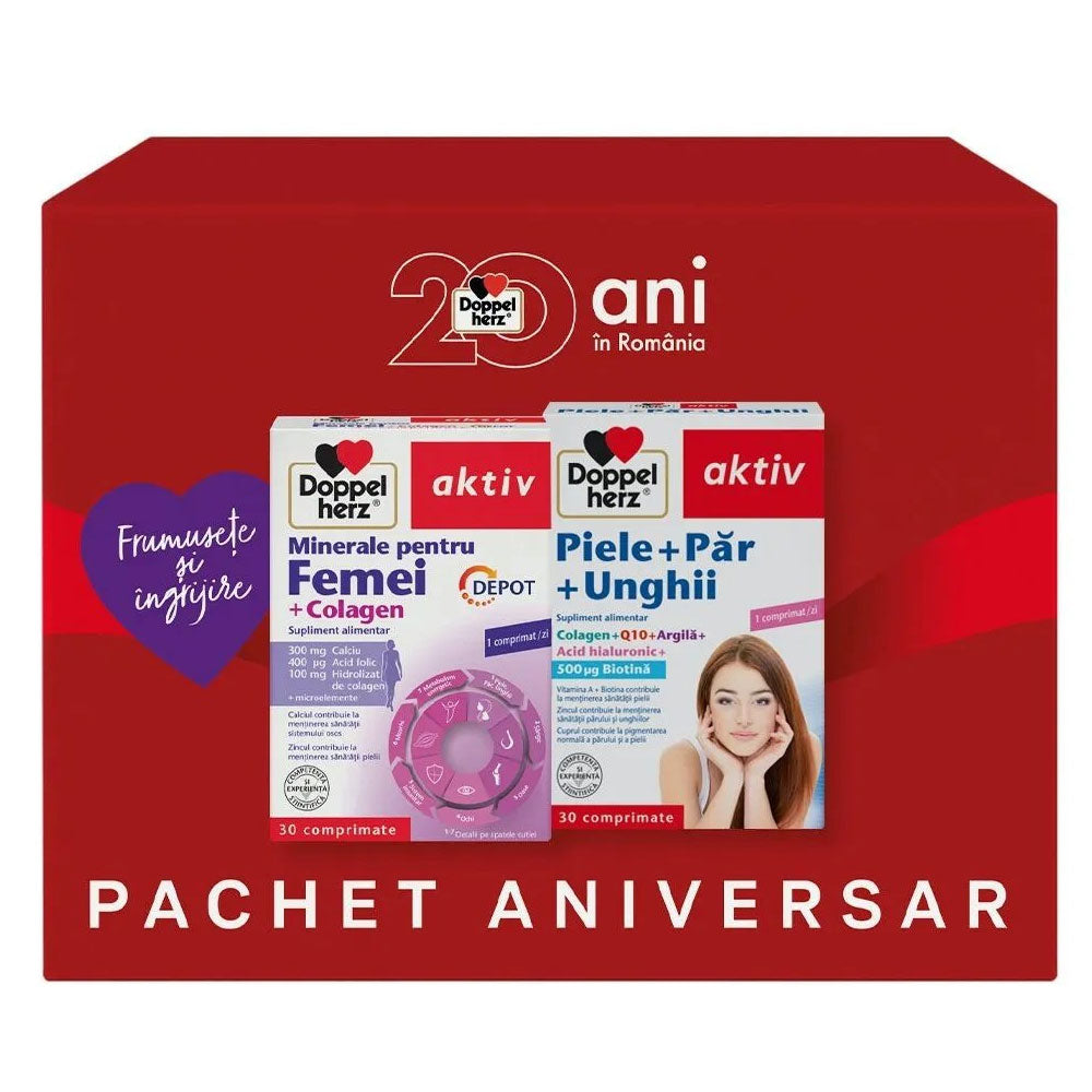 Pachet Aktiv Piele, par, unghii, 30 capsule + Aktiv Minerale femei + Colagen, 30 comprimate, Doppelherz